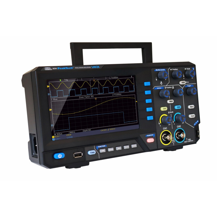 Oscilloscope numérique 2 voies 50 MHz avec poignée de transport PeakTech® P 1403