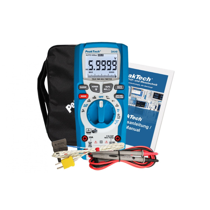 Multimètre True RMS étanche 60000 points PeakTech 3441 et ses accessoires