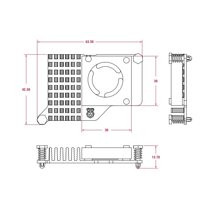 Dimensions du refroidisseur actif pour Raspberry Pi 5