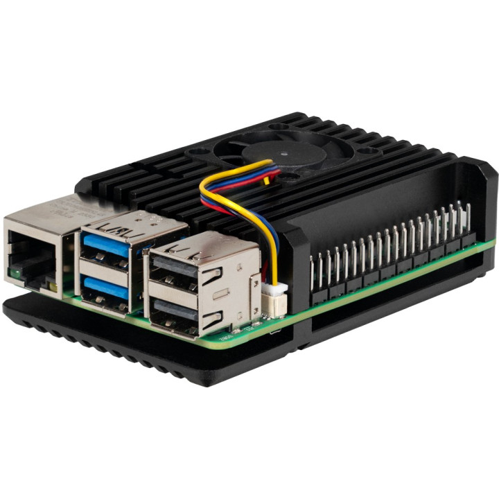Boitier alu refroidisseur actif pour Raspberry Pi 5 RB-AlucaseP5-07FAN vue de côté