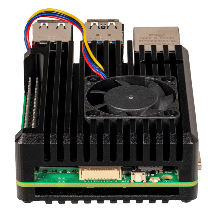 Boitier alu refroidisseur actif pour Raspberry Pi 5 RB-AlucaseP5-07FAN vue de dos