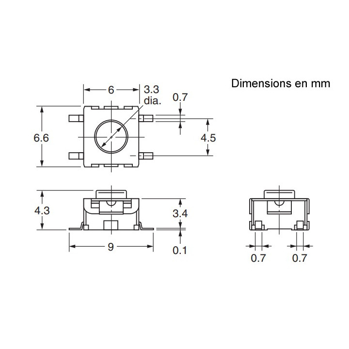 Bouton-poussoir B3S-1000 6x6,6x4,3 mm  - 2