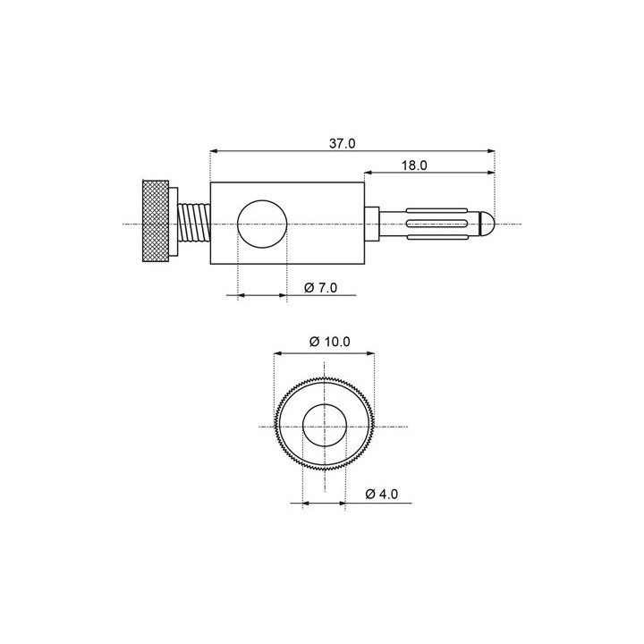 Dimensions de la fiche banane dorée pour câble audio