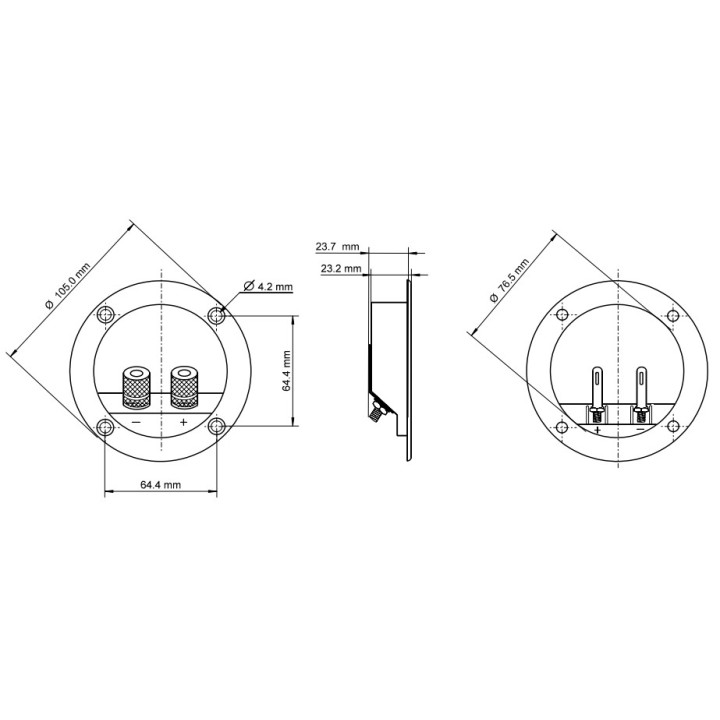 Dimensions borne d'enceinte ronde pour haut-parleur