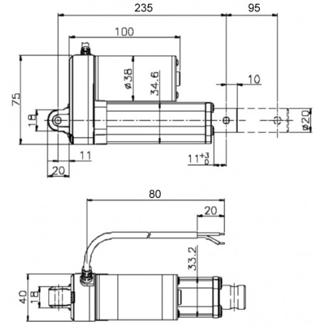 Dimensions de l'actionneur linéaire ACRZilla CE12VSP Dimensions de l'actionneur linéaire ACRZilla CE12VSP