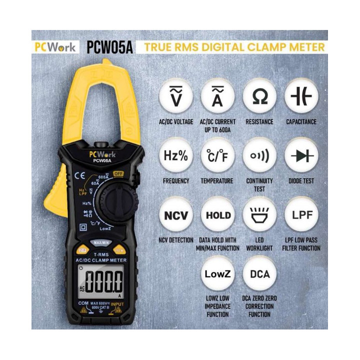 Détail des mesures de la Pince ampèremétrique True RMS PCW05A
