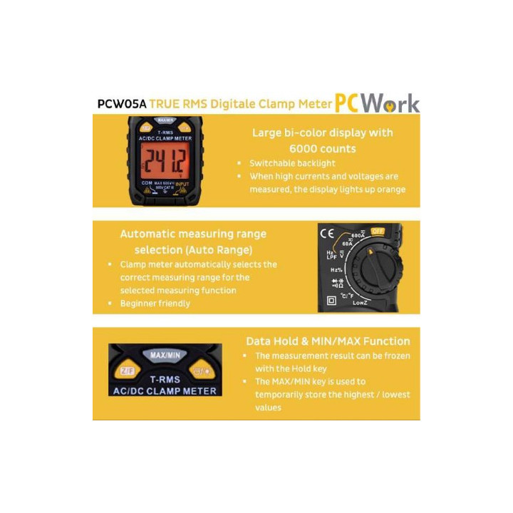 Fonctions spéciales de la Pince ampèremétrique True RMS PCW05A