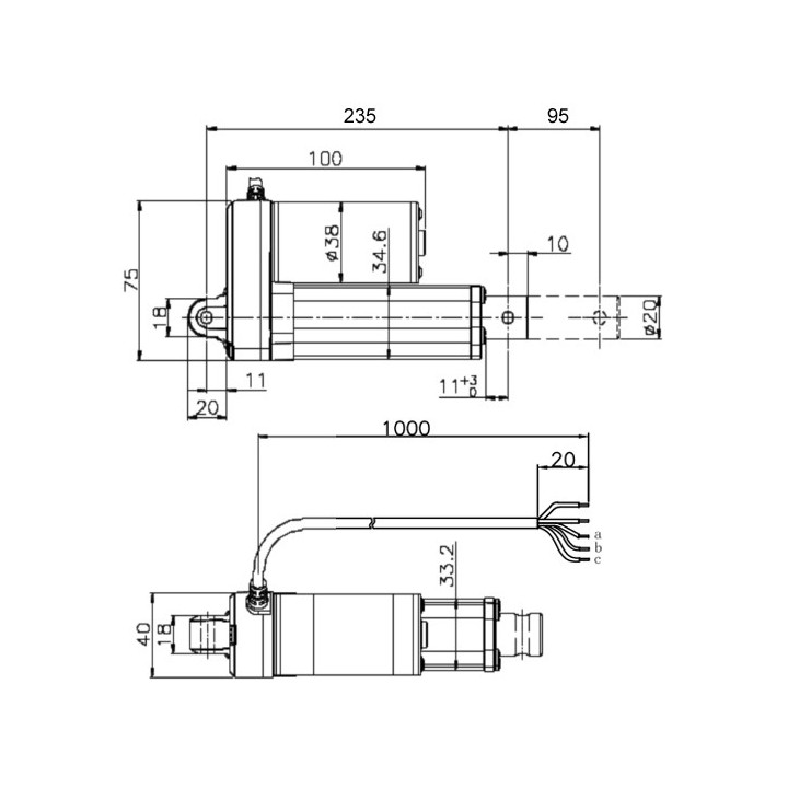 Détail du potentiomètre de recopie de position de l'actionneur linéaire ACRZilla CE12SSP