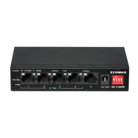 Commutateur PoE+ Gigabit 5 ports à longue portée avec 4 ports PoE+ et commutateur DIP - 1