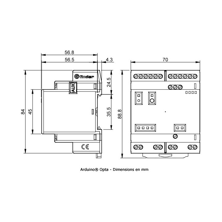 Dimensions du module Arduino® Opta Lite AFX00003
