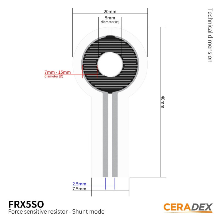 Dimensions du capteur FSR CERADEX (gamme Shunt) FRX5SO