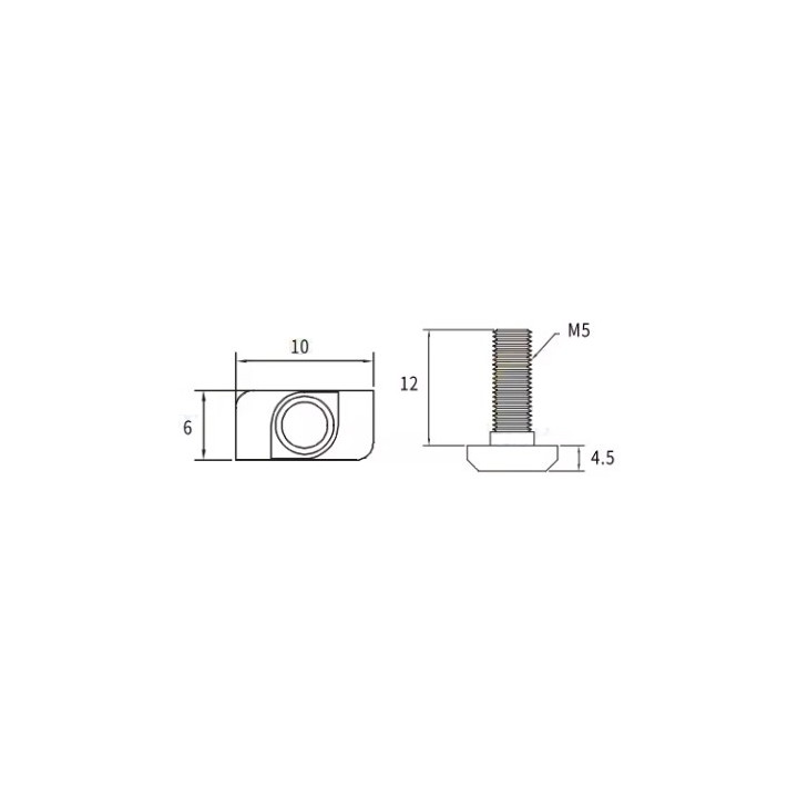Dimensions complètes de la Vis M5 ACRZilla à tête Marteau - L 12 mm