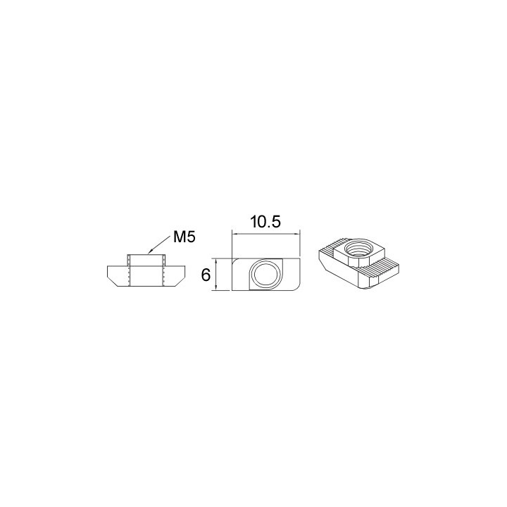 Dimensions Ecrou M5 ACRZilla type lardon