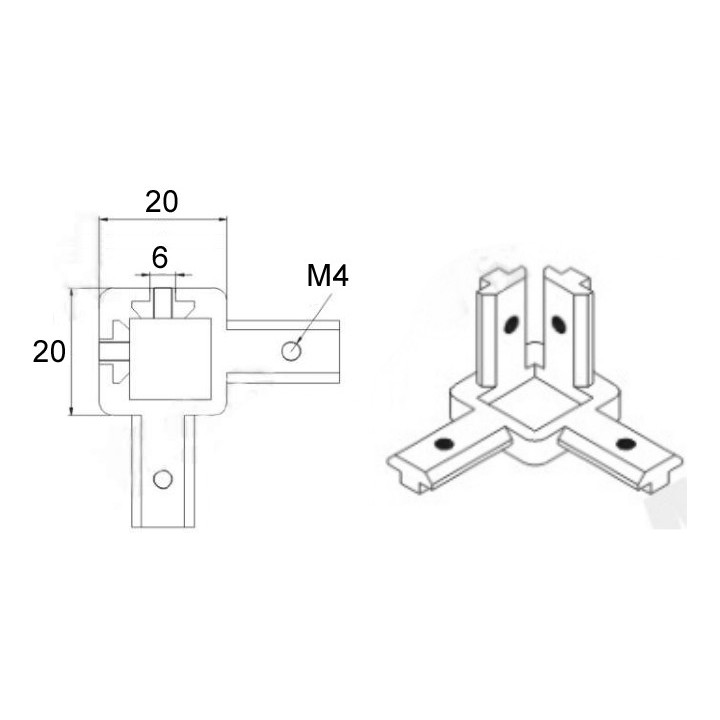 Dimensions Equerre d'angle pour profilé ACRZilla série 20x20