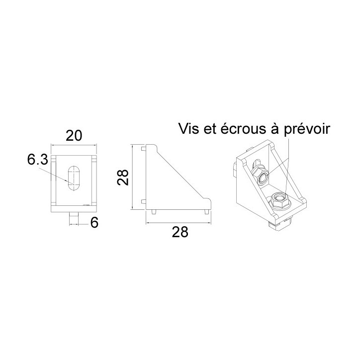 Dimensions Equerre d'angle pour profilé ACRZilla série 20x20