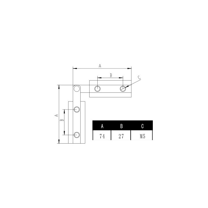 Dimensions Equerre pliable pour profilés ACRZilla