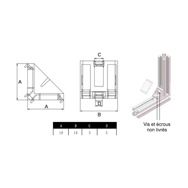Dimensions Mini équerre pour profilés ACRZilla