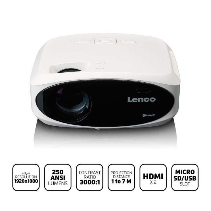 Projecteur LCD Full HD 1080P avec Bluetooth Blanc  - 1