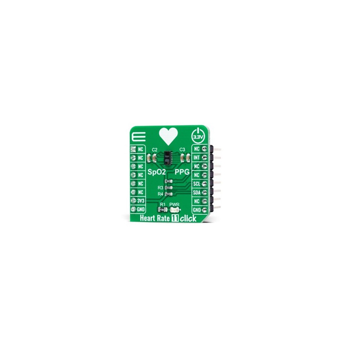 Vue de côté du capteur de fréquence cardiaque Heart Rate 11 Click MIKROE5170