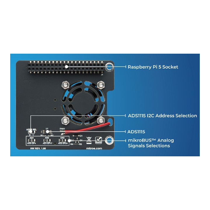 Détail de la face arrière du module Pi 5 Click Shield pour Raspberry Pi 5 MIKROE-6423
