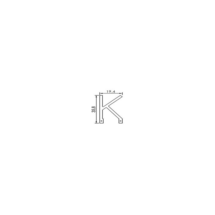 Dimensions de la lettre K en led filament rigide ( blanc chaud )