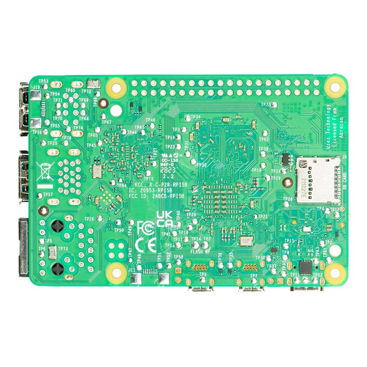 Vu de dessous de la carte Raspberry Pi 5 B - 8 GB
