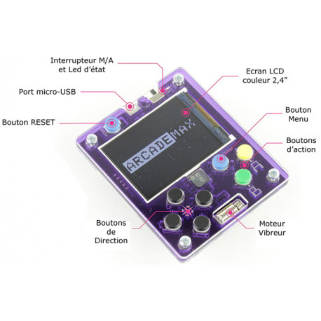 Détail de la console Kitronik 5357 ARCADE Max pour MakeCode Arcade Détail de la console Kitronik 5357 ARCADE Max pour MakeCode Arcade
