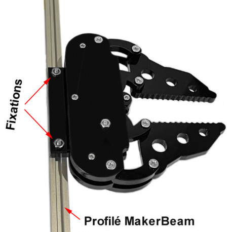 Pince robotique à mâchoires parallèle fixée sur un profilé MakerBeam