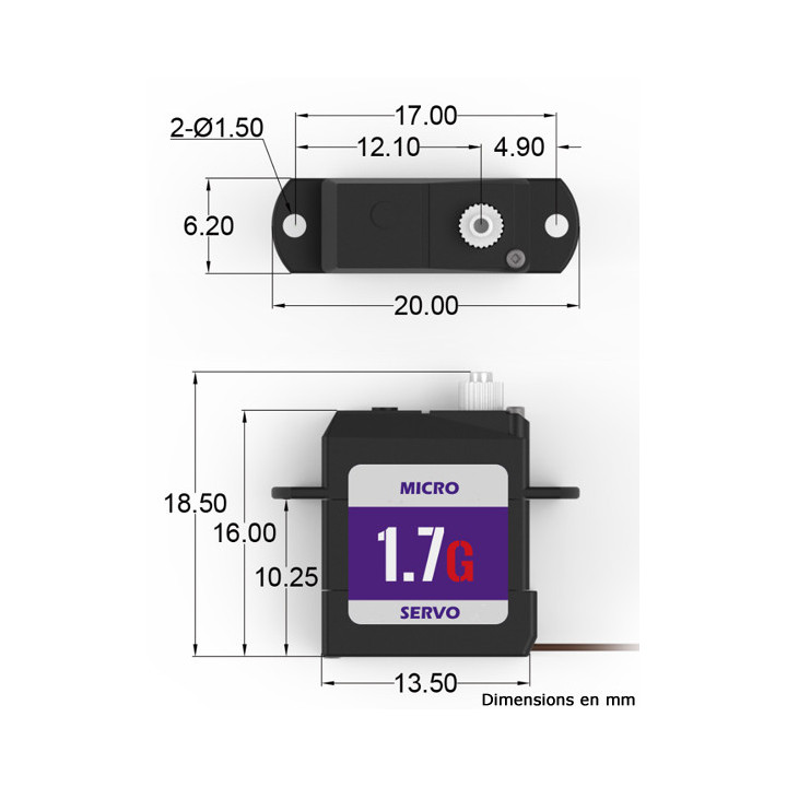 Servomoteur miniature 1,7g - 180° - 3,6V à 4,2V
