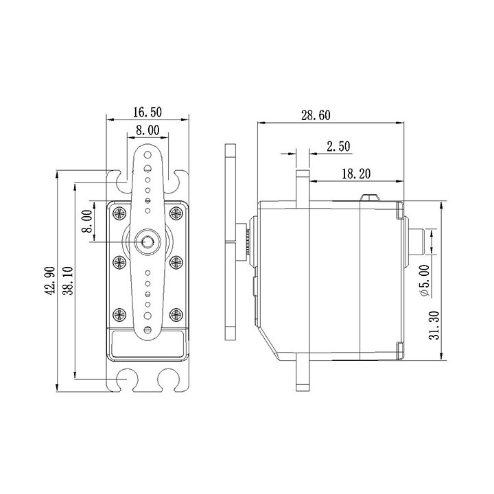 Dimensions du servomoteur SR-311