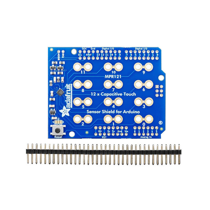 Vue de dessus de la platine shield capteur capacitif MRP121 et son connecteur mâle