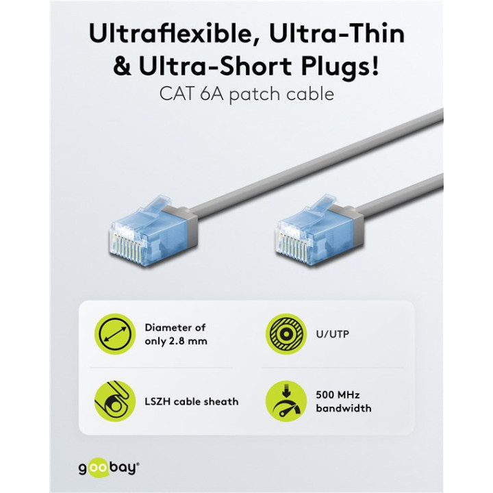 Caractéristiques techniques câble Ethernet RJ45 ultra flexible CAT 6A (0,5 m)