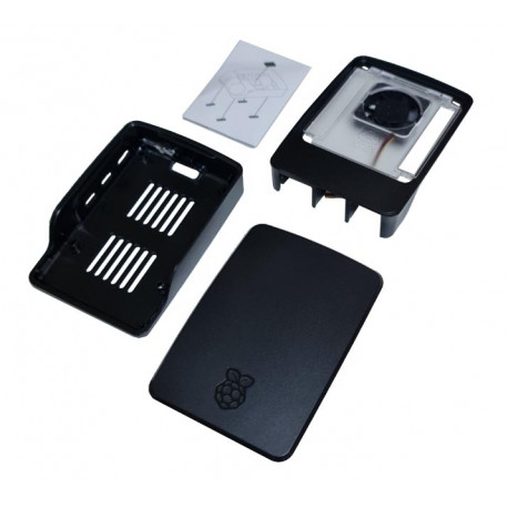 Détail du contenu du boitier Officiel Pi Case avec ventilateur pour Raspberry Pi 5 Détail du contenu du boitier Officiel Pi Case avec ventilateur pour Raspberry Pi 5