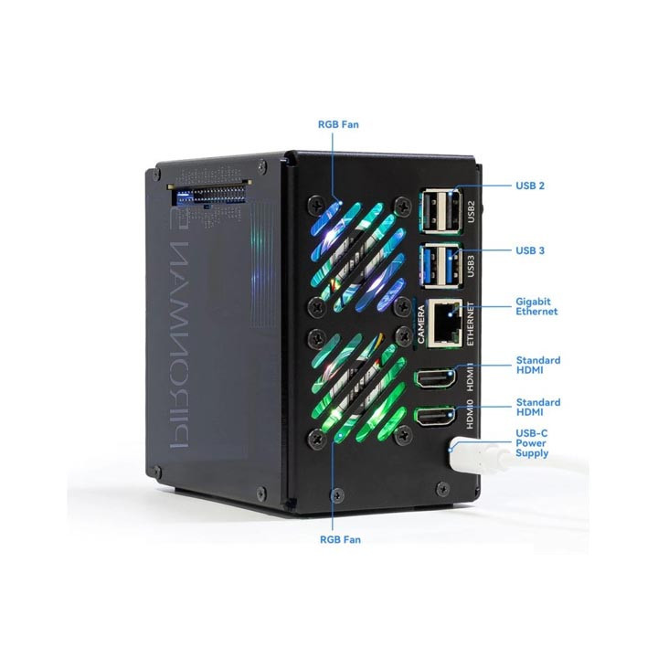 Détail de la face arrière du boitier PIRONMAN 5 MAX pour Raspberry Pi 5