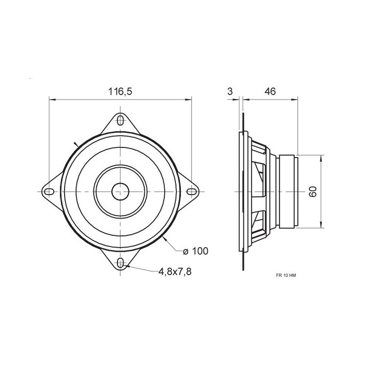 Dimensions du haut-parleur FR 10 HM