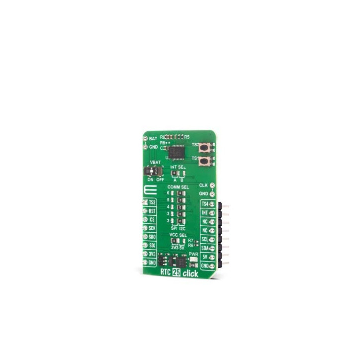 Vue de côté du module horloge temps réel I2C/SPI RTC 25 click MIKROE-6855
