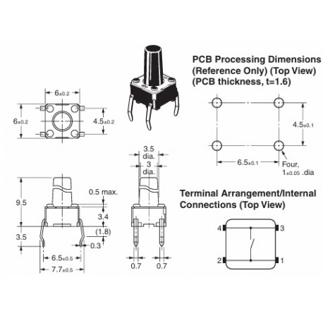 Dimension du commutateur tactile B3F-1070 Dimension du commutateur tactile B3F-1070