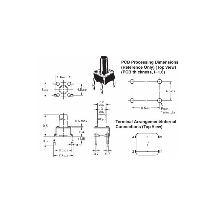 Dimension du commutateur tactile B3F-1070