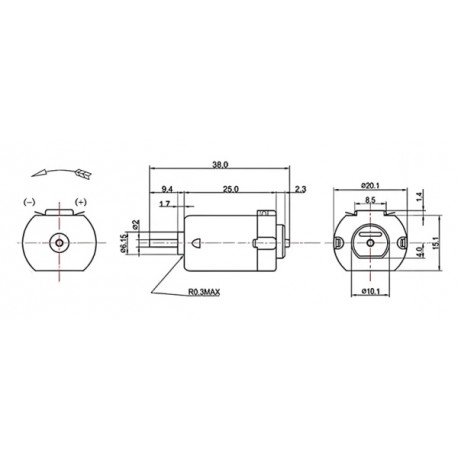 Dimensions du moteur DC 1,5V à 3V
