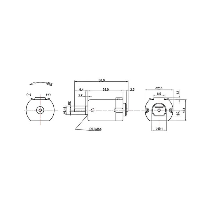 Dimensions du moteur DC 1,5V à 3V