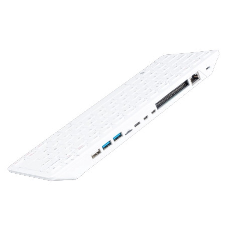 Vue arrière du Raspberry Pi 500 en clavier AZERTY (FR)