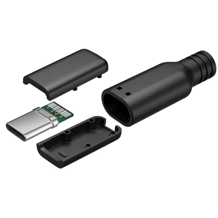 Détail du connecteur USB C mâle à souder avec son capot