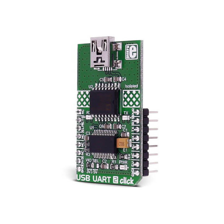 Vue de côté du module USB UART 2 Click