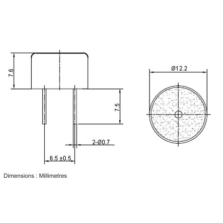 Dimensions du buzzer 12V sans oscillateur Dimensions du buzzer 12V sans oscillateur