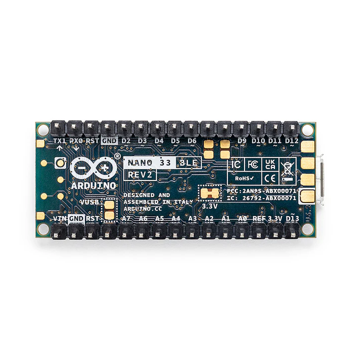 Vue arrière de la carte Arduino® Nano 33 BLE Rev2 ABX00072