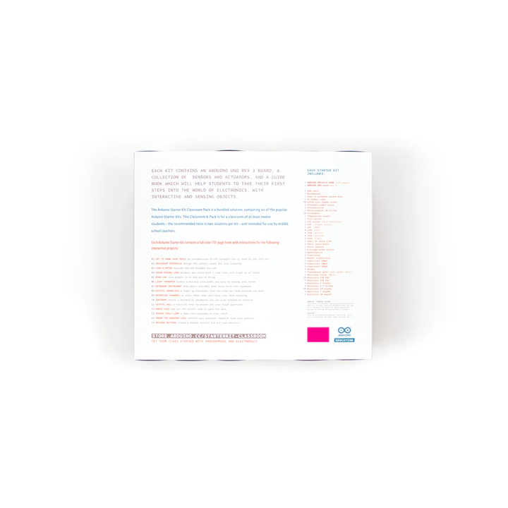 Arrière de la boite du starter kit Arduino® officiel K02007 en Français