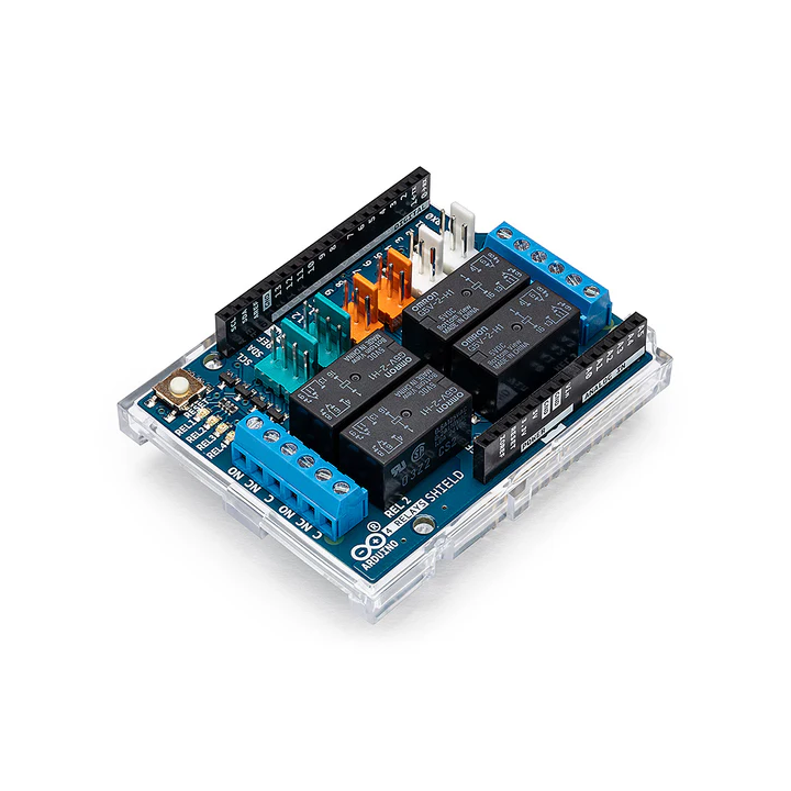 Vue de côté du Shield 4 relais A000110 pour Arduino®