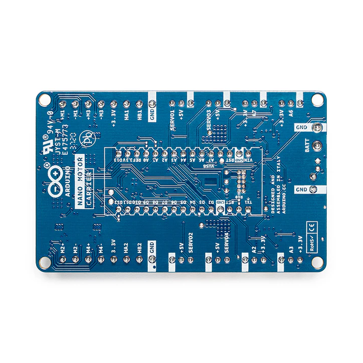 Vue arrière du module Arduino Nano Motor Carrier ABX00041