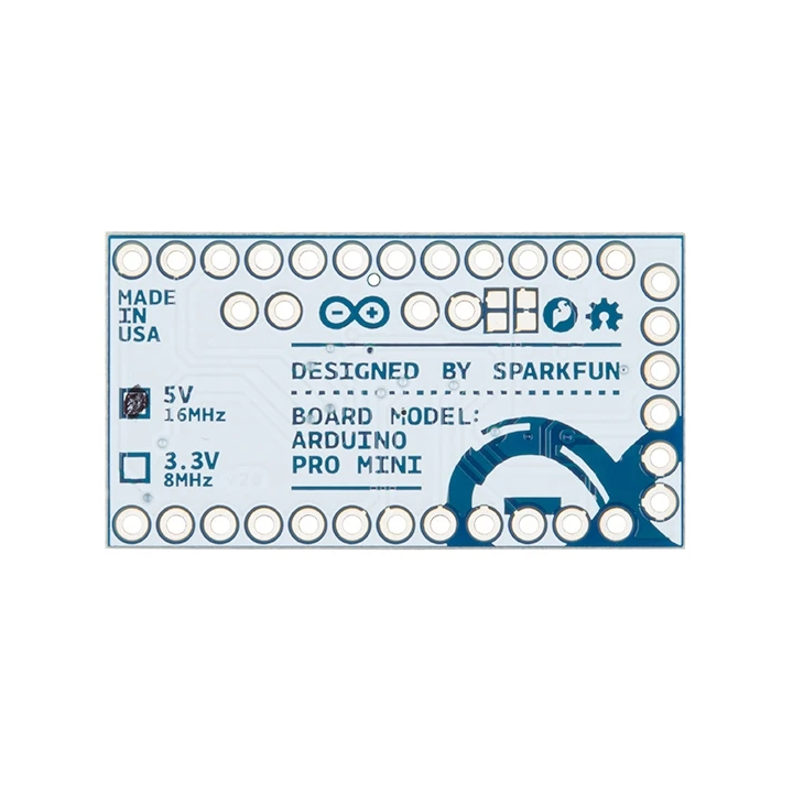 Vue arrière du Pro Mini 5 V - 16 MHz DEV-11113 compatible Arduino