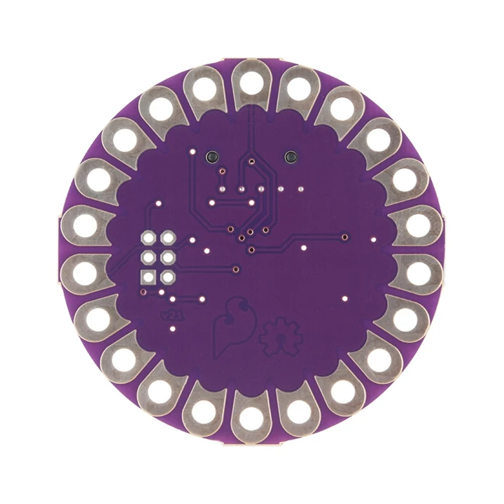 Vue de dessous de la platine LilyPad 328 - DEV-13342